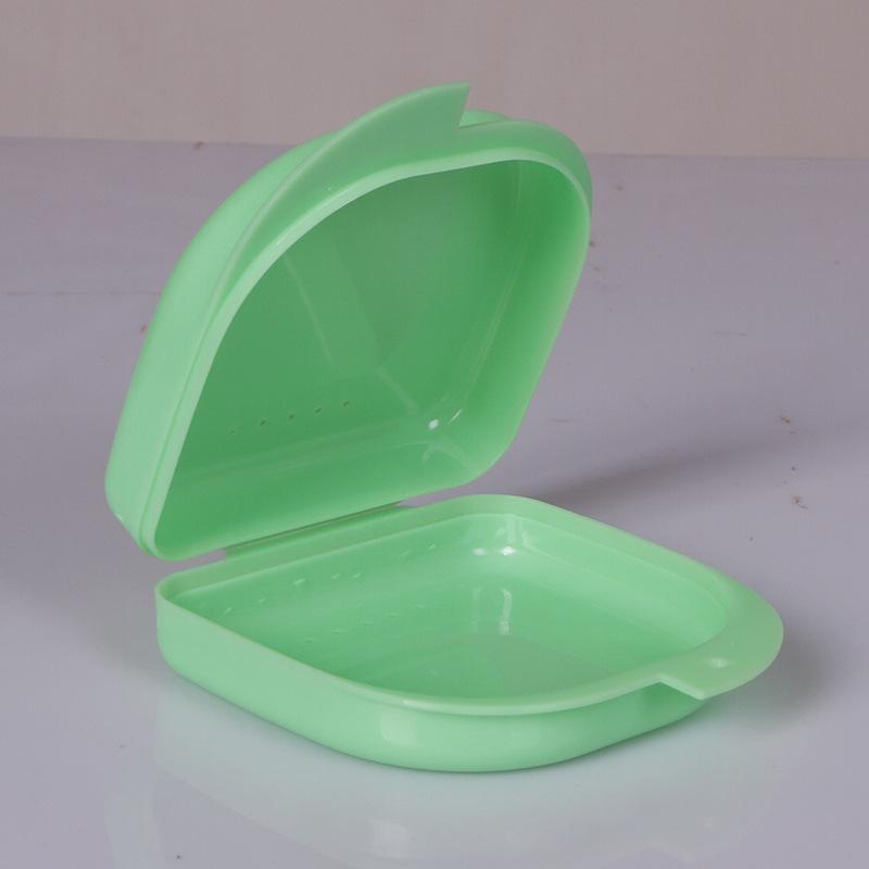 Compact Blue Plastic Denture Cleaning Storage Box with Ventilation Holes