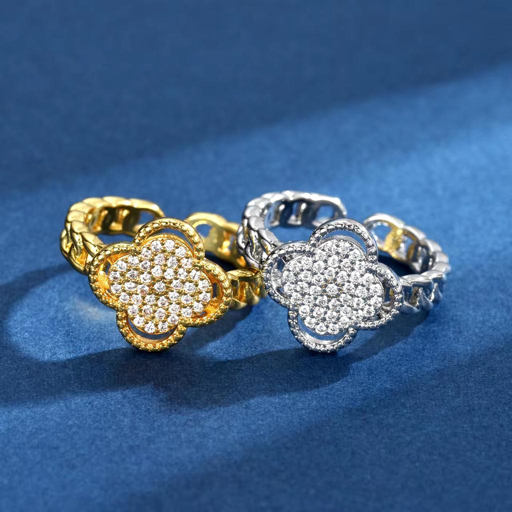 Four-leaf Clover Ring - Premium Lightweight Luxury Open Zircon Ring for Women