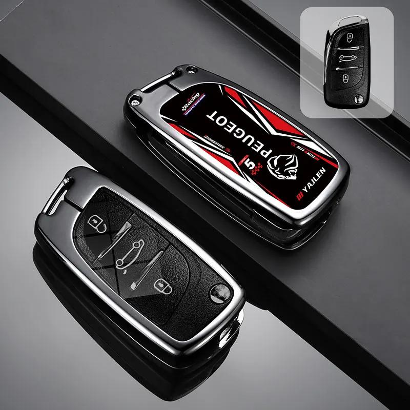 

Car Sticker 2025 Hot Alloy Car Flip Remote Key Case Fob Cover Protector Shell Fob For Peugeot 107 207 306 407 807 308 607 Auto K