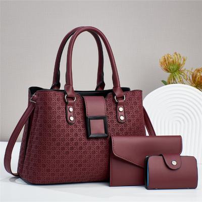 Three-piece Rhombus Embossed Multi-purpose Texture Large Capacity Single Shoulder Oblique Span Solid Color Women's Bag