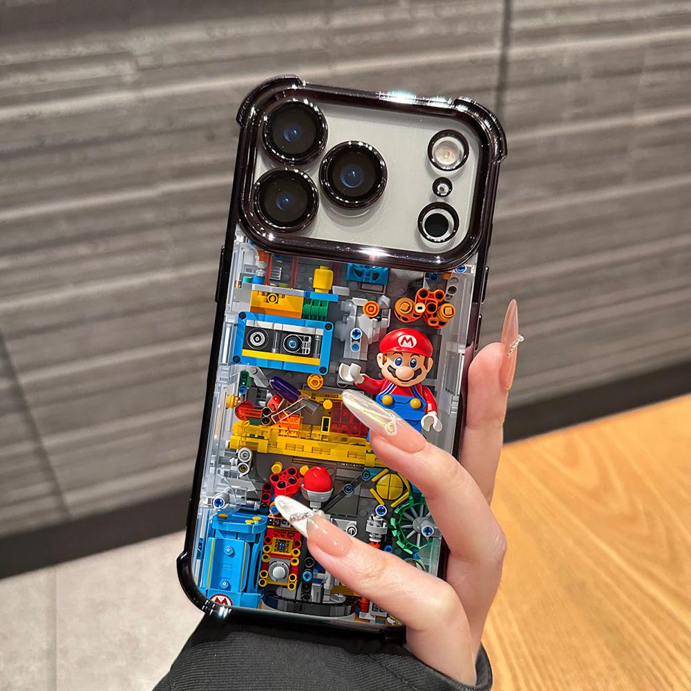 Cool M-Marios Building Block Phone Case for iPhone 17 Air 16 15 14 Plus 13 12 11 Pro Max X Xs XR 8 e Anti-drop Transparent Cover