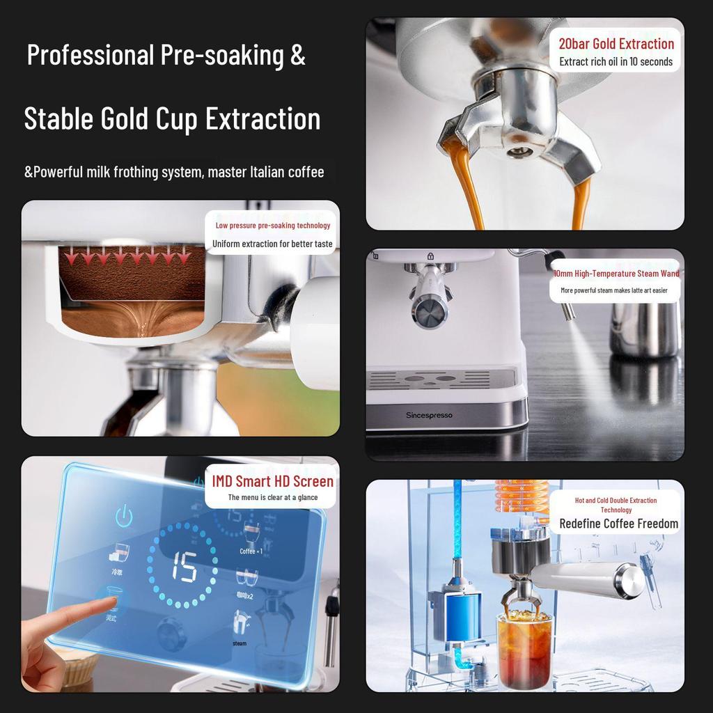Taliansky espresso kávovar 20 bar: Poloautomatický, Dvojitá extrakcia, Horúci a studený, so zabudovaným mlynčekom pre domáce použitie