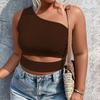 European and American Large-size Women's Clothing New Ins Fashion Versatile Slanted Shoulder Short Knitted Vest Navel Top