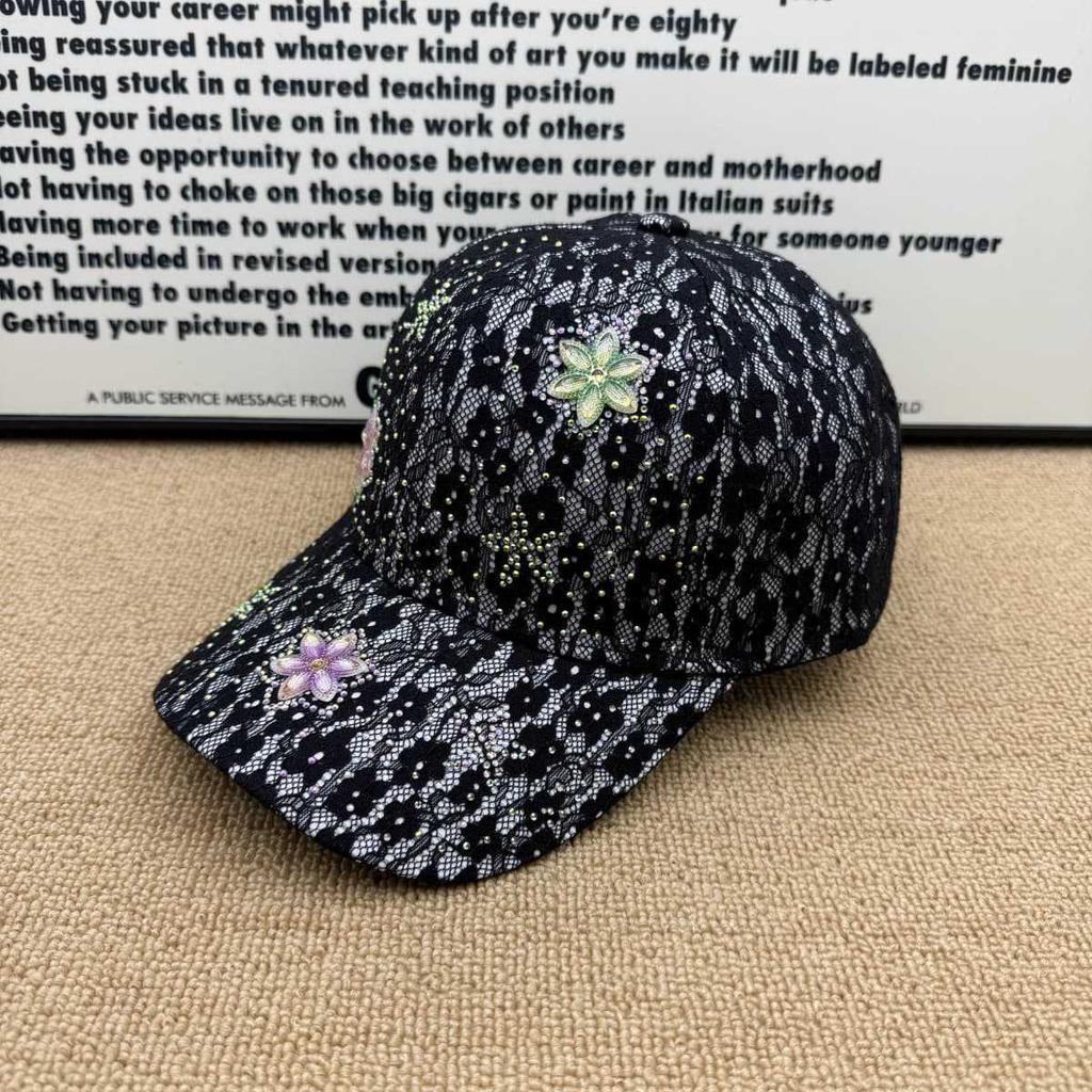Light and breathable lace cap, hot diamond flower design, comfortable outdoor travel versatile sunshade baseball cap