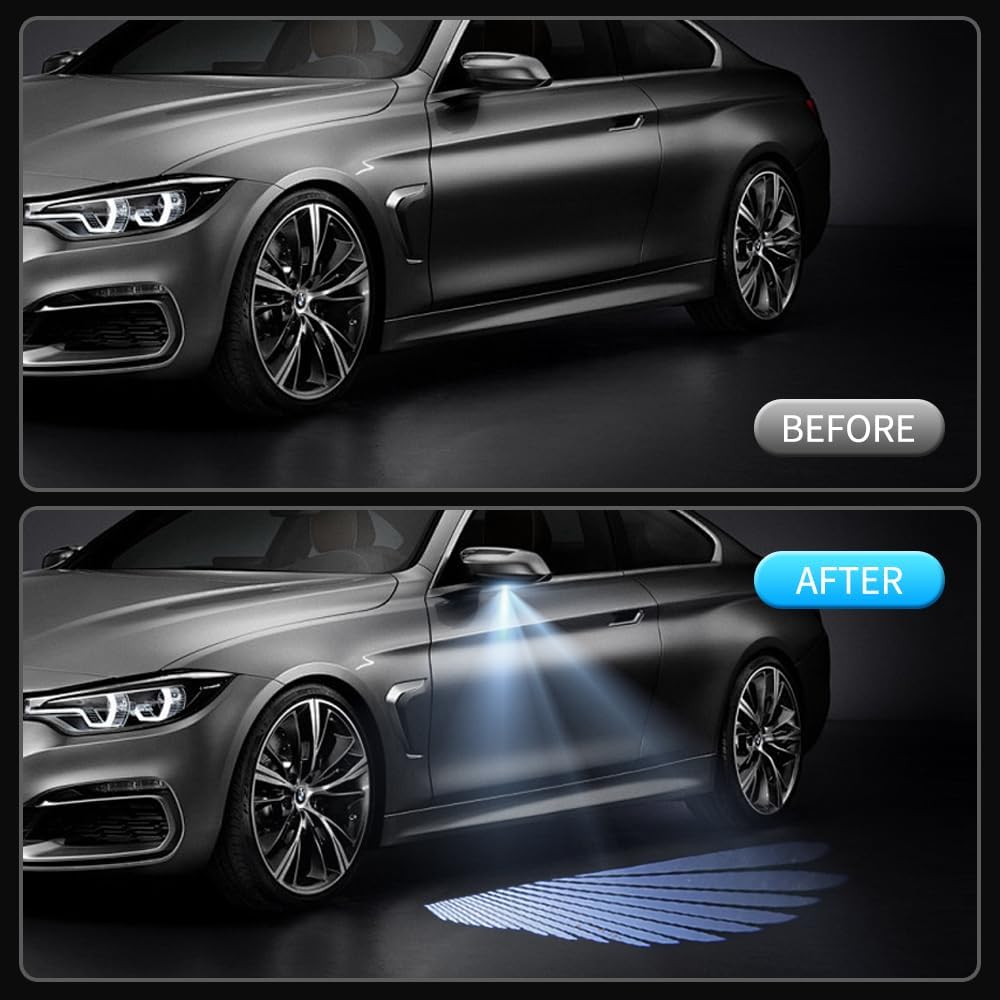 2PCS Car Rearview Mirror Welcome Lamp Blade Light Carpet Projection Lamp Laser Beam Carpet Lamp Universal