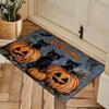 1 Stück Halloween-Willkommensmatte - Design mit schwarzen Katzen & Kürbissen, Rutschfest, Maschinenwaschbar, Gemütliche Fleecematte für Innen/Außen