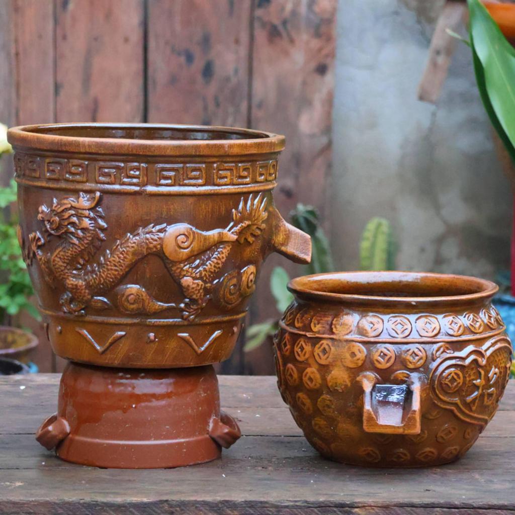 Retro Hydroponic Ceramic Flower Pot with Water Circulation, Courtyard Fish Tank, and Decorative Flowing Water Ornaments.