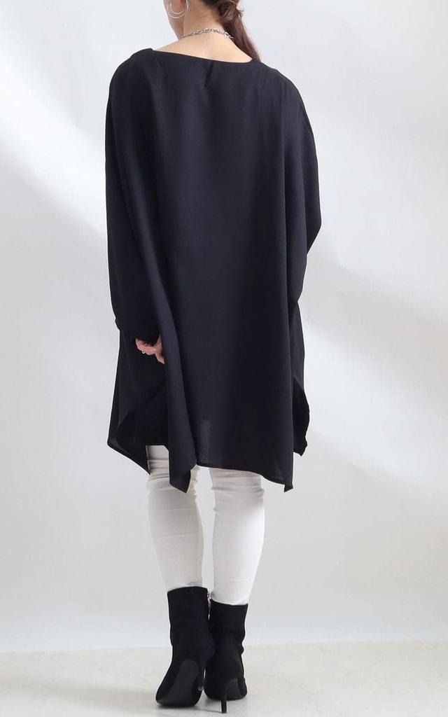 Gold Japan Plus Size Long Long Dolman Solid Black Women's Tunic, V-Neck, Sleeves, Print, Asymmetrical, Color, Sw-0423, LL-6L,