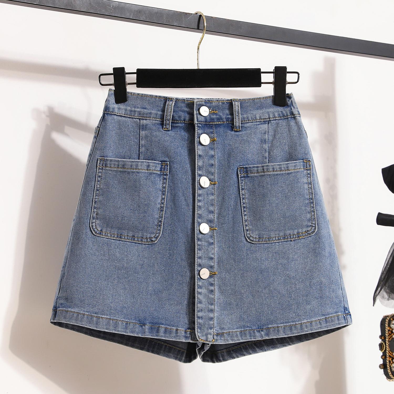 

DIMANAF Summer 2025 Plus Size Jeans Shorts Women Basic Pants Loose Pants Casual Female Buttons Trousers 5XL 5XL синий