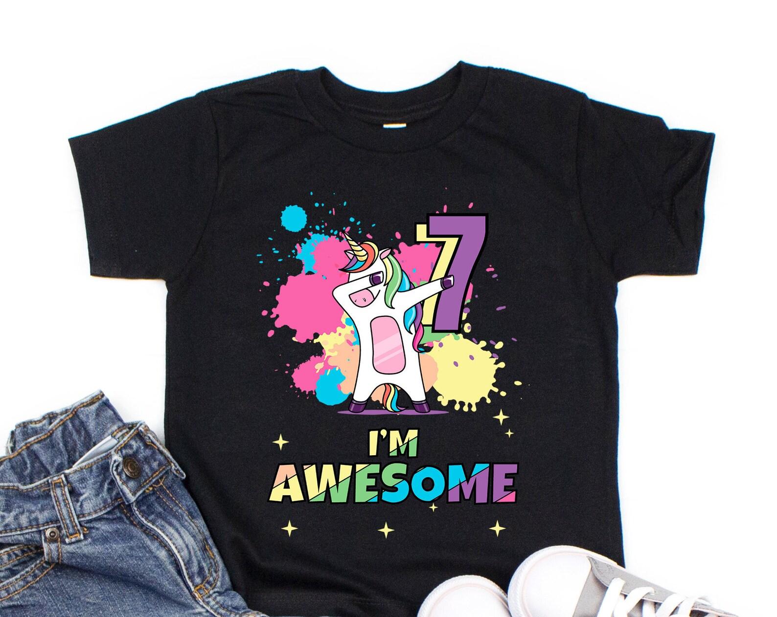 Cute Kids Birthday T-shirt, Rainbow Unicorn Lover Top Happy 7th Birthday Seven Years Old Tee Awesome Kid Shirt, Boy Girl Gifts Party Present 120