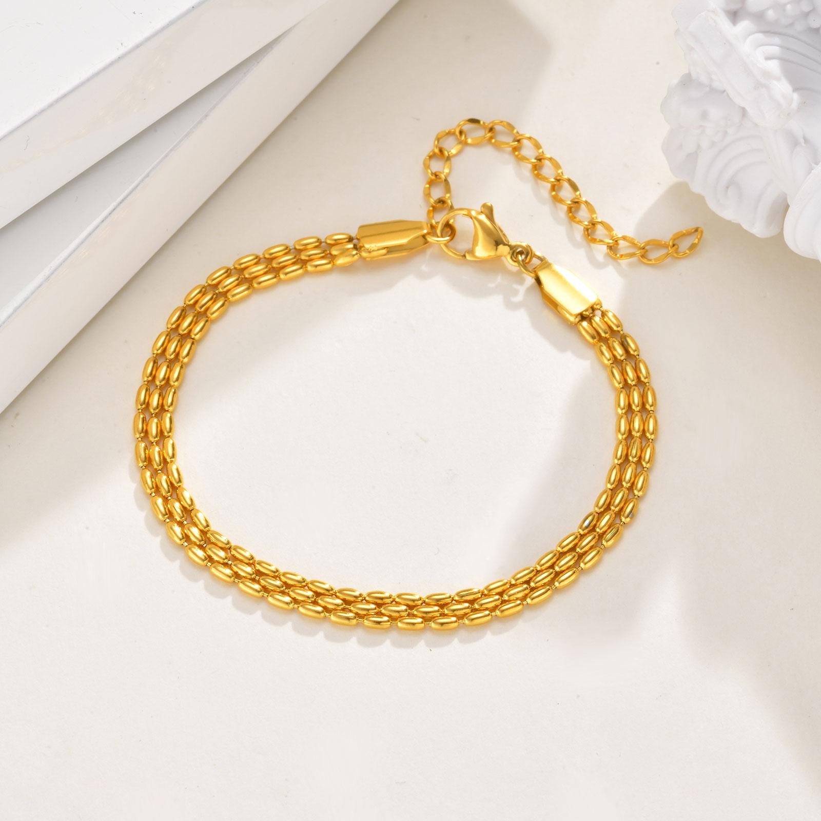 

Multi-layer Stackable Beaded Chain Bracelet for Women Stainless Steel 18K Gold Plated Bracelet Hypoallergenic Waterproof Jewelry