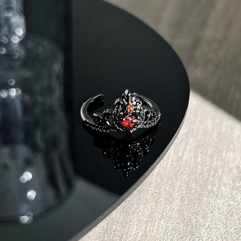 

2026 Blood Moonlight Dark Goth Girl Wind Ghost Bat Shape Open Ring Niche Cool Neutral Wind Ring Resizable