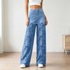 Jeans a Gamba Larga da Donna Pantaloni in Denim Elasticizzato a Vita Alta con Inserti in Pizzo Pantaloni Stile Patchwork Y2K