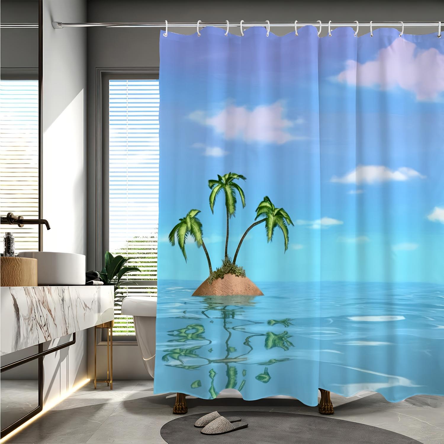 

Ocean Island Scenery Digital Print Shower Curtain – Reversible Polyester with Hooks, for All-Season Bathroom Decor W90xH180cm