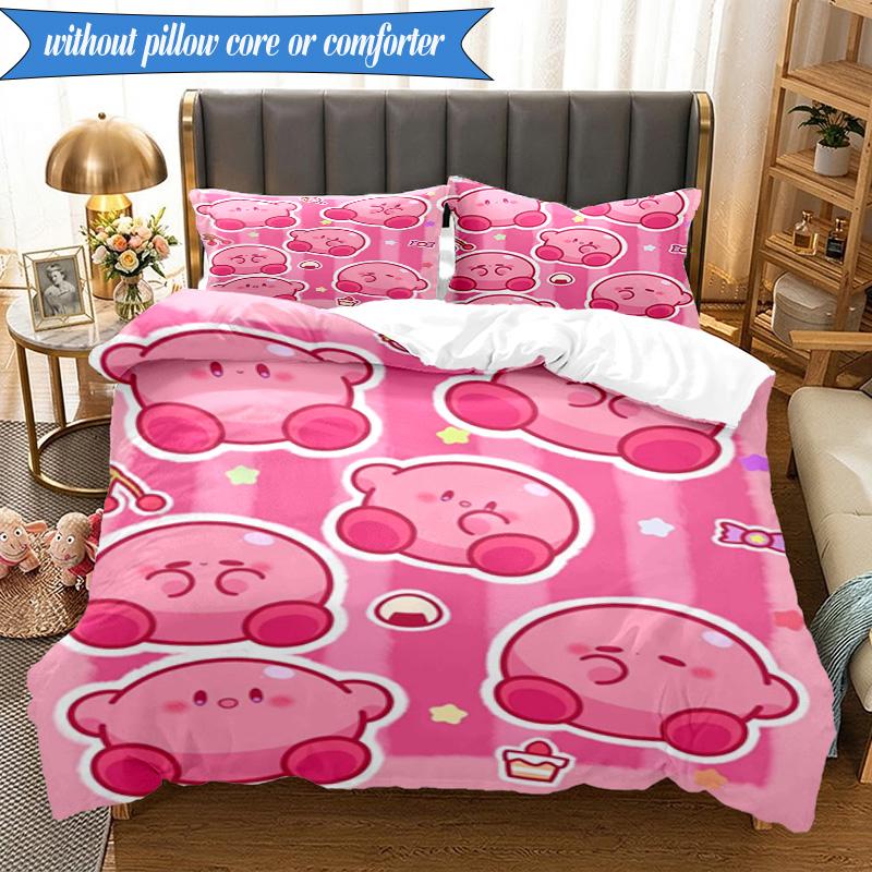Rosa Pika Muster 3-teiliges K-Pop Musikgruppen Bettwäsche-Set, Ideal für Schlafzimmer, Wohnheim, Enthält Bettbezug und 2 Kissenbezüge, Fan-Geschenke