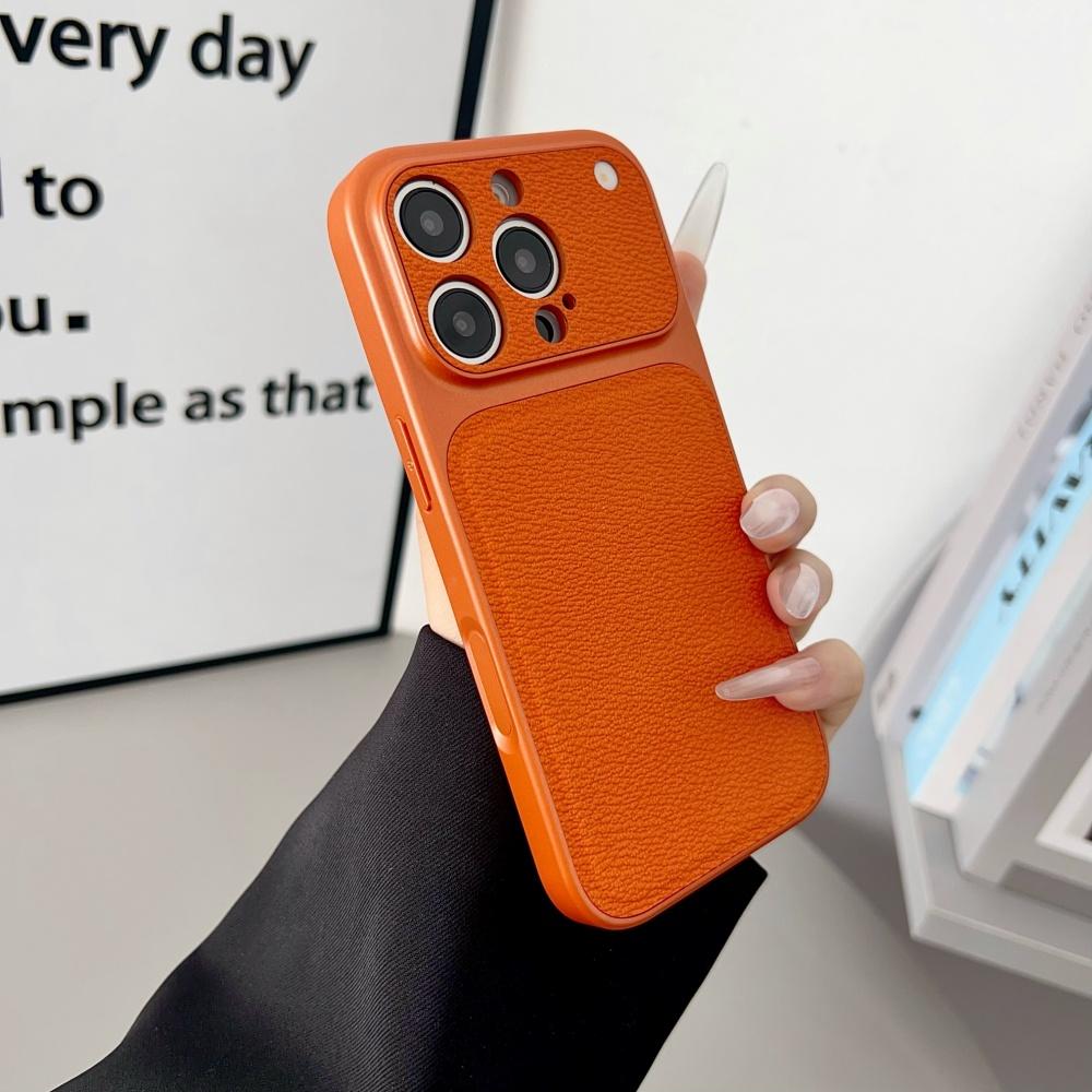 Original Frosted PU Leather Texture Phone Case For iPhone 17 Air 16 15 14 13 Pro Max Nonslip Shockproof Soft Orange Bumper Cover
