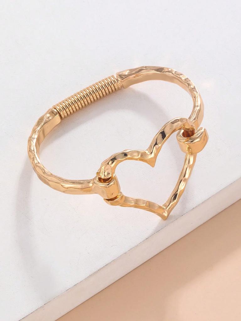 1 piece European and American style fashion alloy open heart bracelet for women, Valentine's Day, Mom, Mother's Day, gift