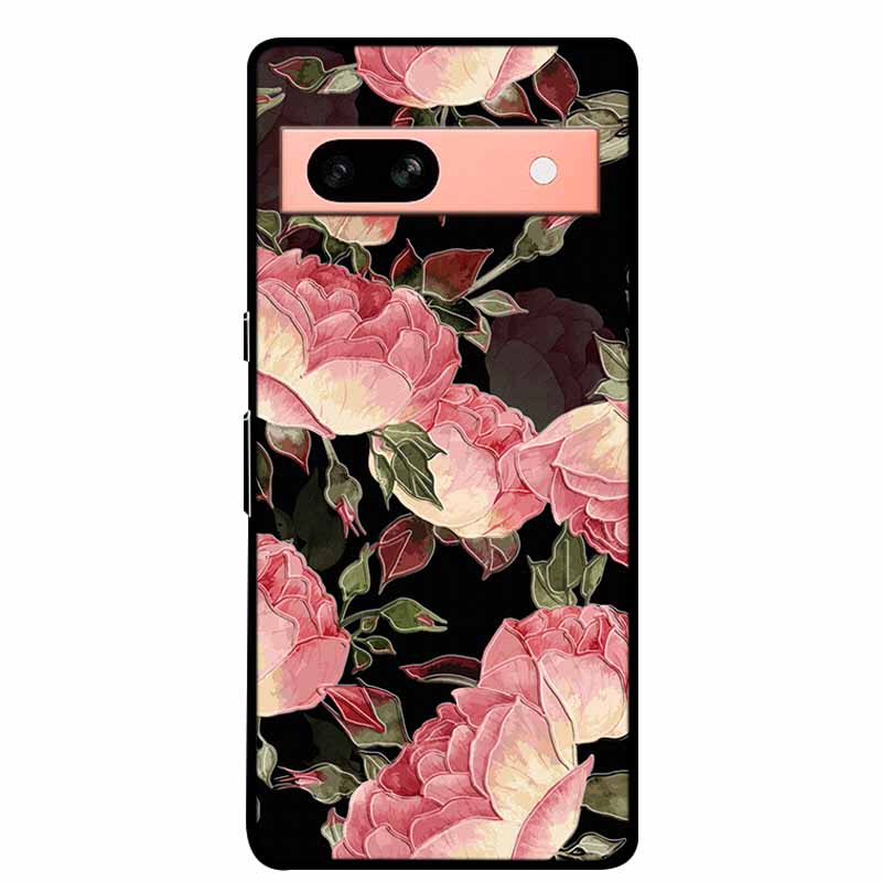 3D Flowers Case For Google Pixel 7a 5G Case Emboss Relief Floral Black Silicone Soft Back Covers For Google Pixel 7a Case Fundas
