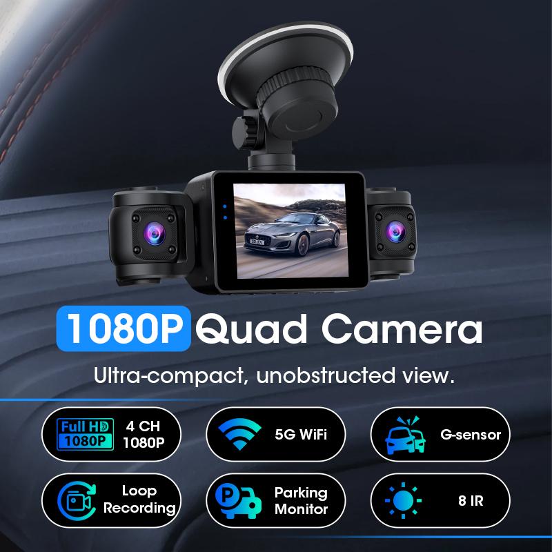 Srnubi 5Ghz WiFi 3/4 Channel Dash Cam 1080P Car DVR IPS Screen IR Night Vision Dashcam 24H Parking Monitor HD Video Recording