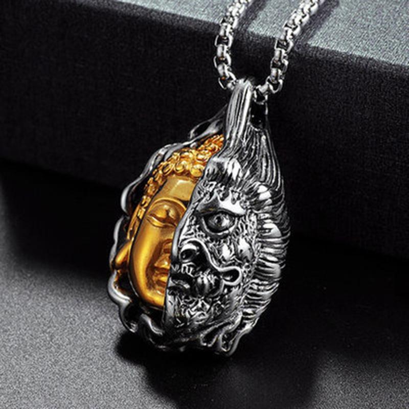 

New Men Necklace Gothic Buddha Demon Pendant Collar 21 Inches Hiphop Rock Colar Cuban Chain Link Neck Necklace Boyfriend Gift