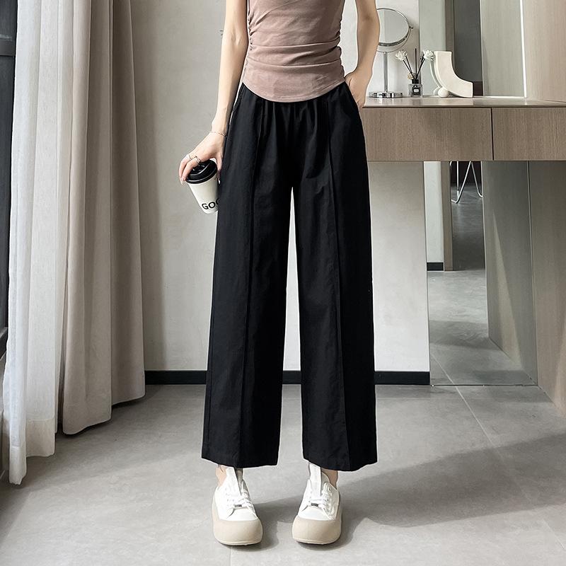 Women High Waist Japanese Style Thin Cropped Wide Leg Casual Pants S чёрный
