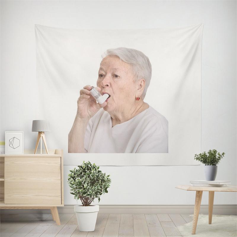 

Aertemisi Grandma with Inhaler Meme Tapestry Wall Hanging Art for Bedroom Living Room Decor Party Backdrop 74x94cm(29x37in)