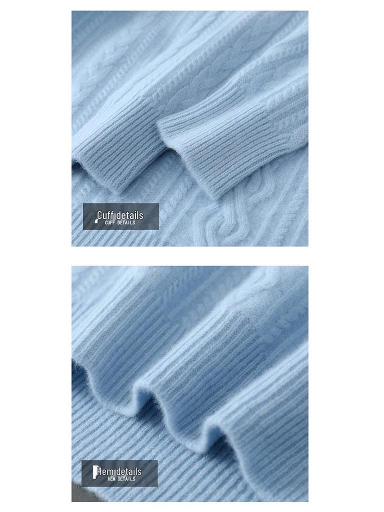 Herren Pullover 2025 Herbst/Winter mit hohem Kragen aus Kaschmir-Jacquard - Dick gestrickter Baselayer Wollpullover, Trend in Unifarben.