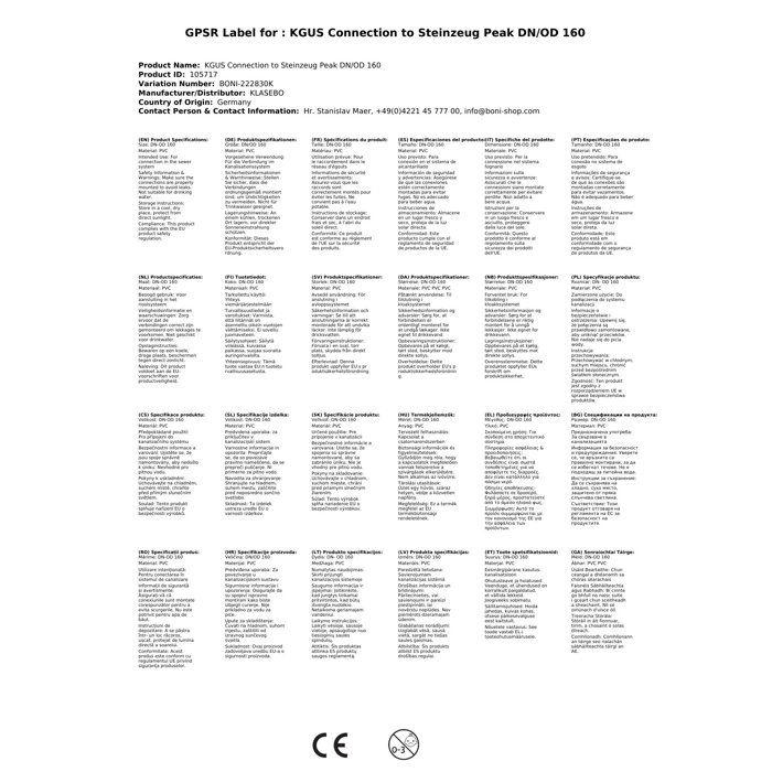 Raccord KGUS à grès extrémité DN/OD 160