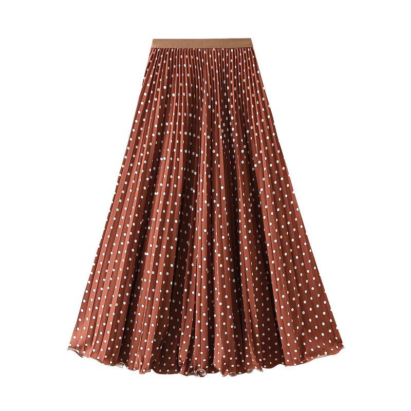 Women's Pleated Midi Skirt Chiffon Elastic High Waist Long Skirts Swing A-Line Boho Flowy Skirts Outfits Casual Beach Ruffled Maxi Skirt for Women