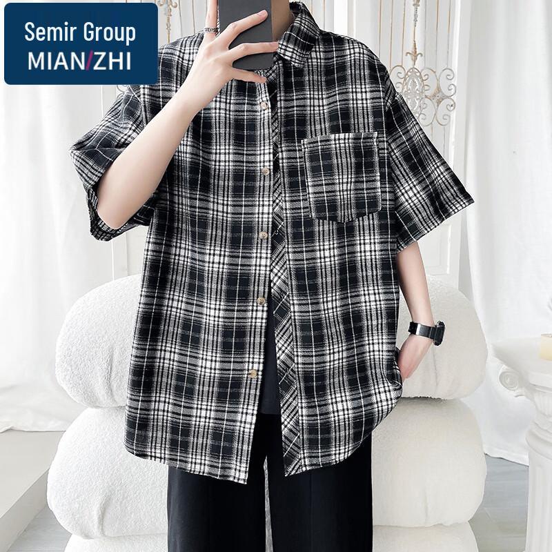 Men s Summer Casual Short-Sleeve Plaid Shirt 4XL
