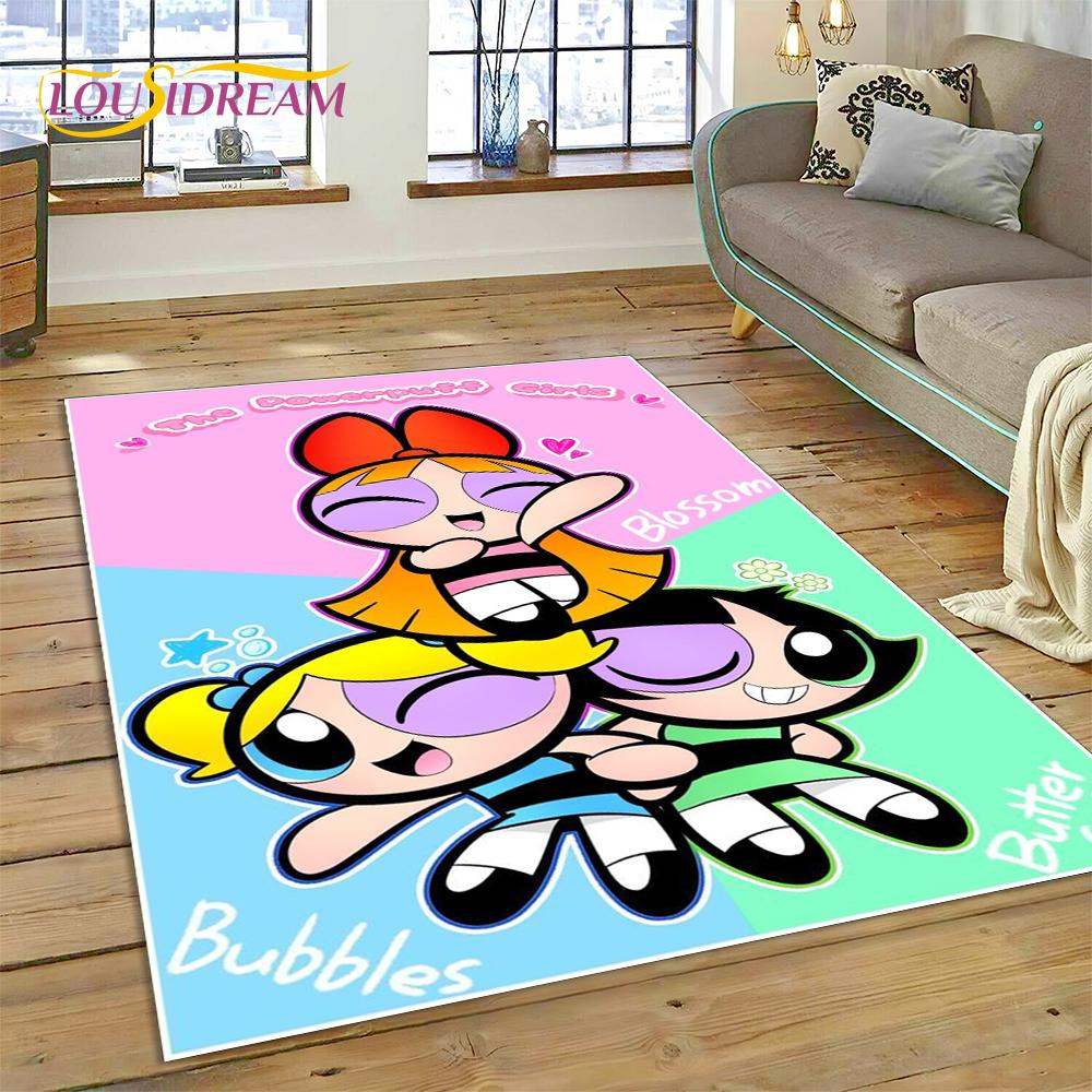 Cartoon Cute P-Powerpuff Girl Rug Carpet for Living Room Bedroom Home Decor,Floor Mat Non-slip Decoration for Sofa Doormat Gift