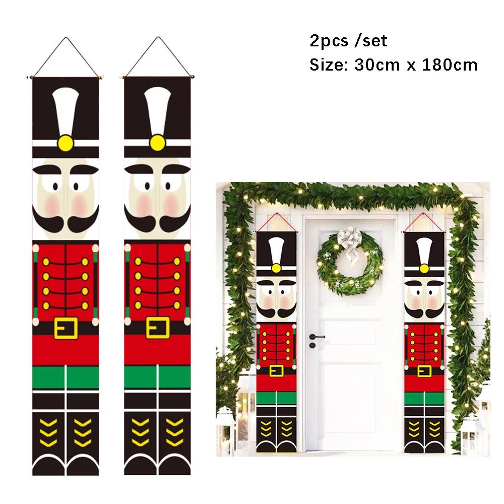 Christmas Door Hanging Banner Santa Claus Snowman Walnut Guards Merry Christmas Door Ornament Decoration New Year