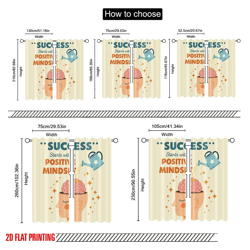 2pcs 2D Flat Printing Party Curtains Positive Mindset Brain Growth Polyester Fabric Without Electricity Seasonal Party & Holiday