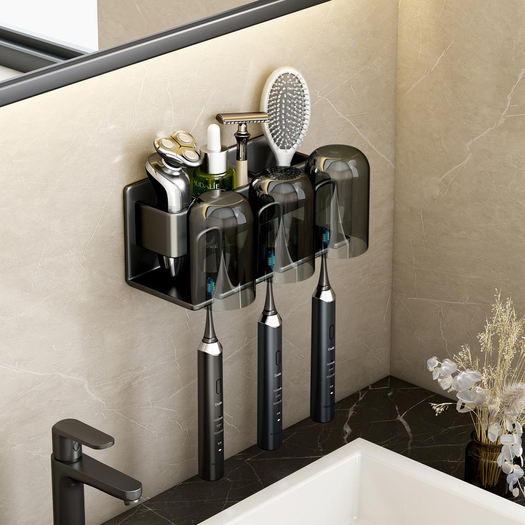 Alüminyum Deliksiz Duvara Monte Elektrikli Diş Fırçası Tutucu Diş Macunu Bardak Saklama Kancası Banyo Aksesuarları Düzenleyici