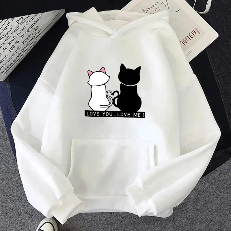 Cute Cat Print Women's Sweatshirt Fall Winter Daily Casual Sporty Loose Hoodie Girls Home Outdoor Comfort Warm Pullover