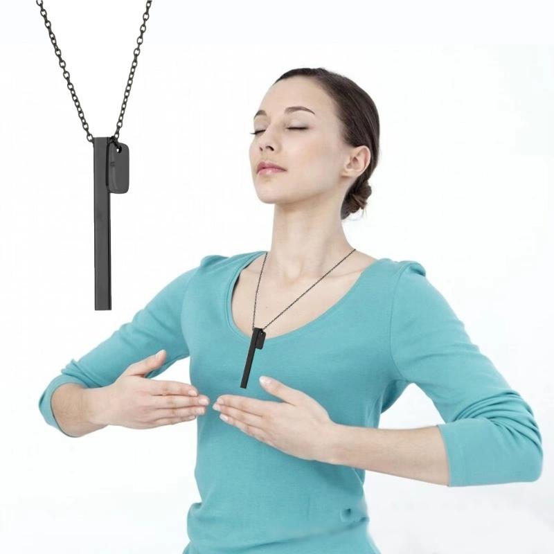 Meditation Mindfulness Breathing Necklace Stainless Steel Whistle Pendant Necklaces Breathing Exercise for Relaxation