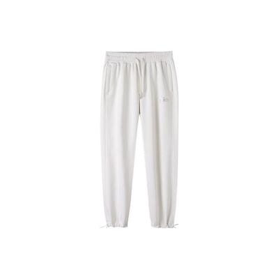 Training Series Solid Color Mid Waist Drawstring Fleece Cuffed Sports Pants Women Pants White 962147504-2