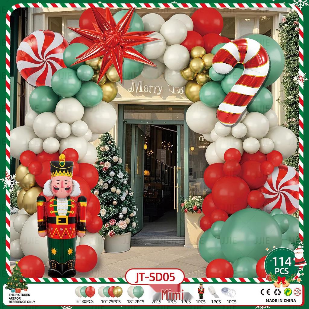 Conjunto de Balões de Natal: Bengala Doce, Rena, Homem de Gengibre e Arco de Guirlanda para Festas