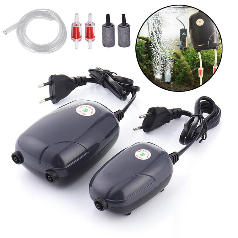 1Set Aquarium Air Pump Fish Tank Mini Compressor Single Double Outlet with Check Valve Tube Aquatic Accessories 220V 3W 5W