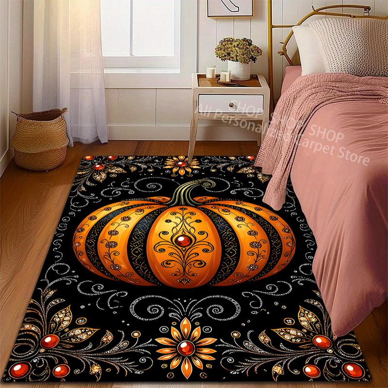 Exquisites Teppichmuster mit Kürbisstruktur für Wohnzimmer Schlafzimmer Sofa Heimdekoration Rutschfeste Fußmatte Große Größe Halloween-Geschenk