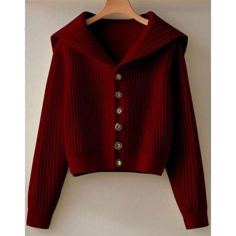 

Foreign fashion retro navy collar lazy style design sweater autumn and winter women s clothing small knitted cardigan average size 57-94 бордовий