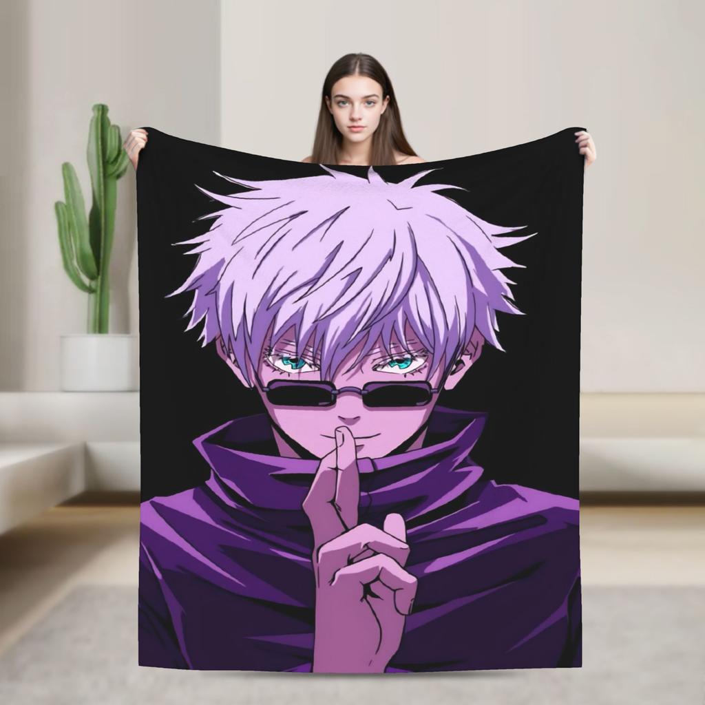 Gojo Satoru Flannel Blankets Winter  Warm Soft Throw Blanket for Kids Adult Couch Bed Funny Bedspread Sofa Bed Cover