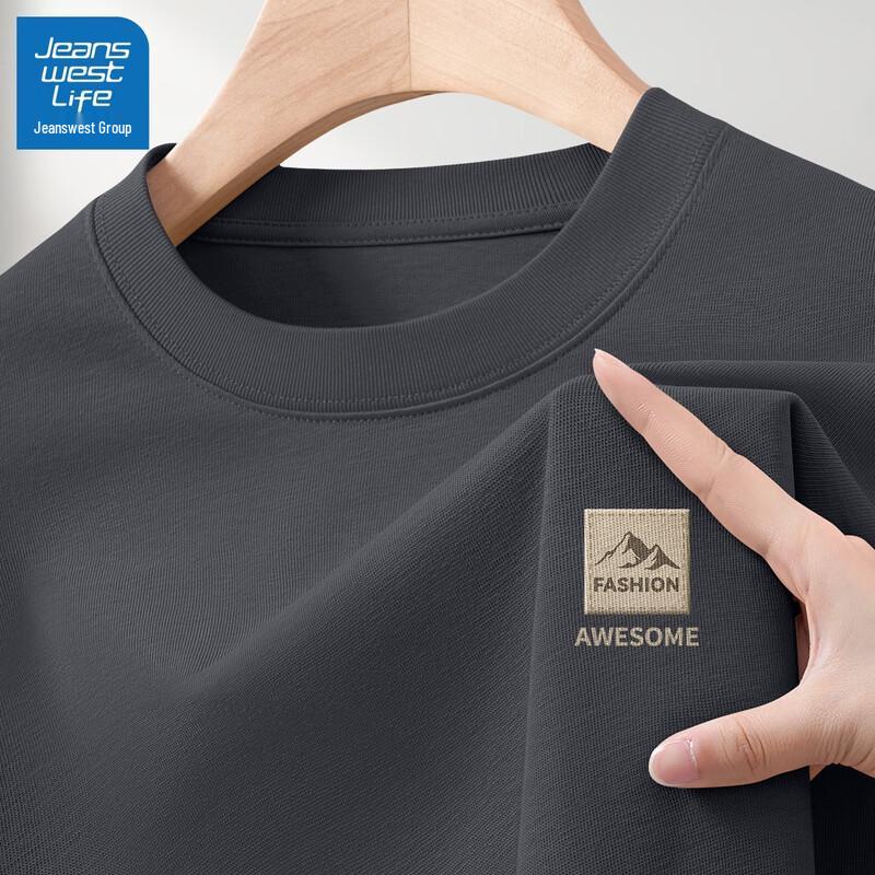 JEANSWEST LIFE Men's 2025 Summer Round Neck Heavyweight Cotton T-Shirt