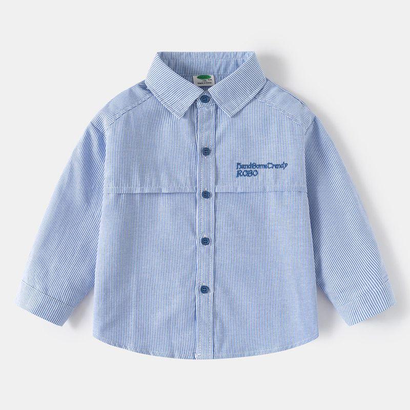 Spring and Autumn Children's Clothing, Children's Long-Sleeved Shirts, Boys' Cardigans, Letter Collar Tops, Baby Boys' Striped Casual Shirts