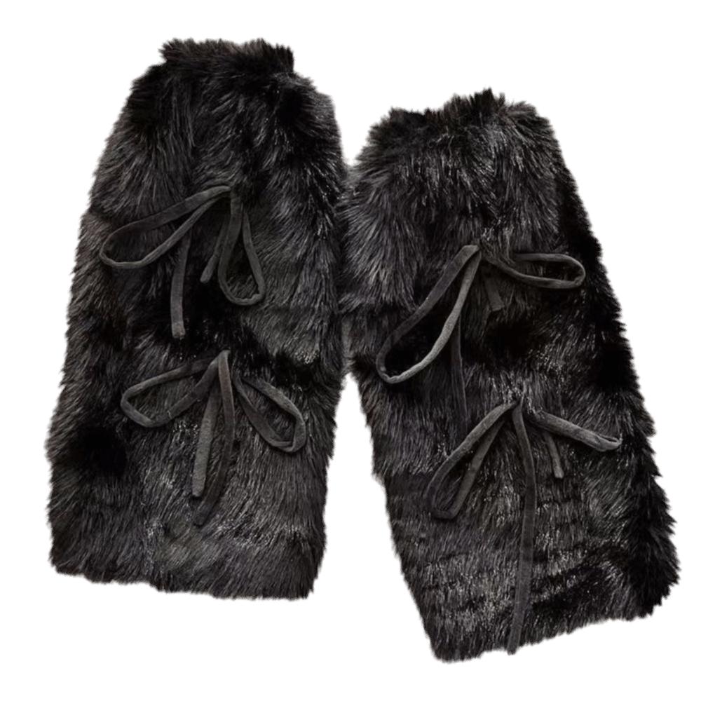 Fuzzy Plush Boot Cuffs Bowknot Ribbon Plush Stockings JK Boot Cover Sweet Harajuku Style