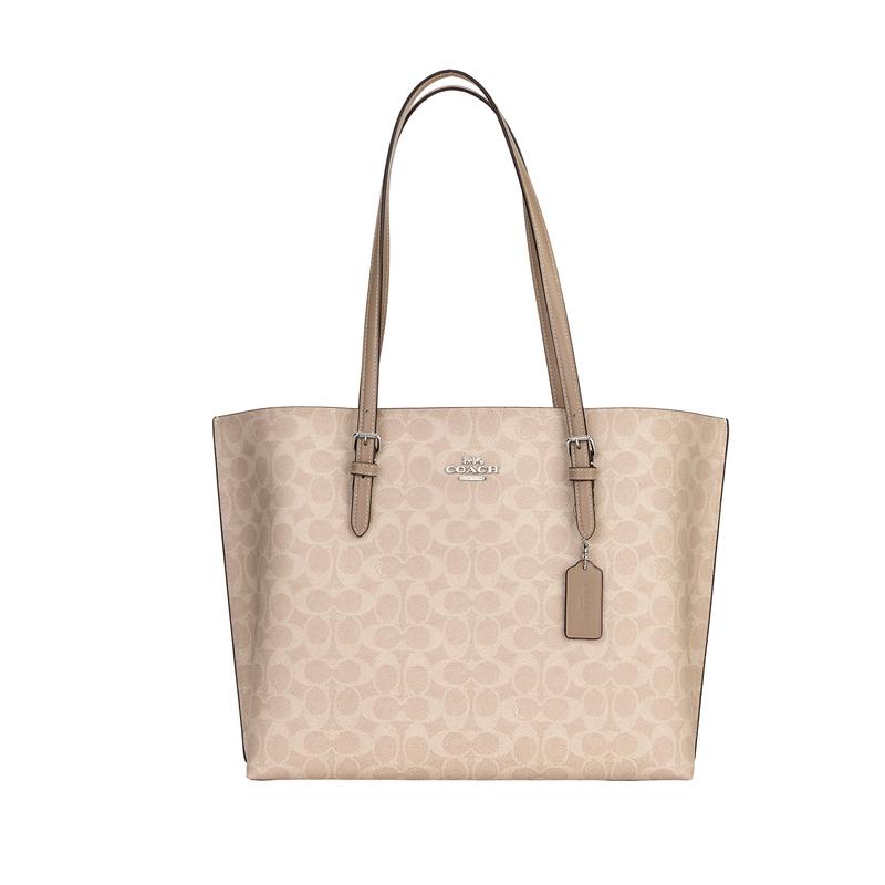 

COACH Mollie Logo Zip Closure Faux Leather Shoulder Bag 34 Women s Taupe сірий колір