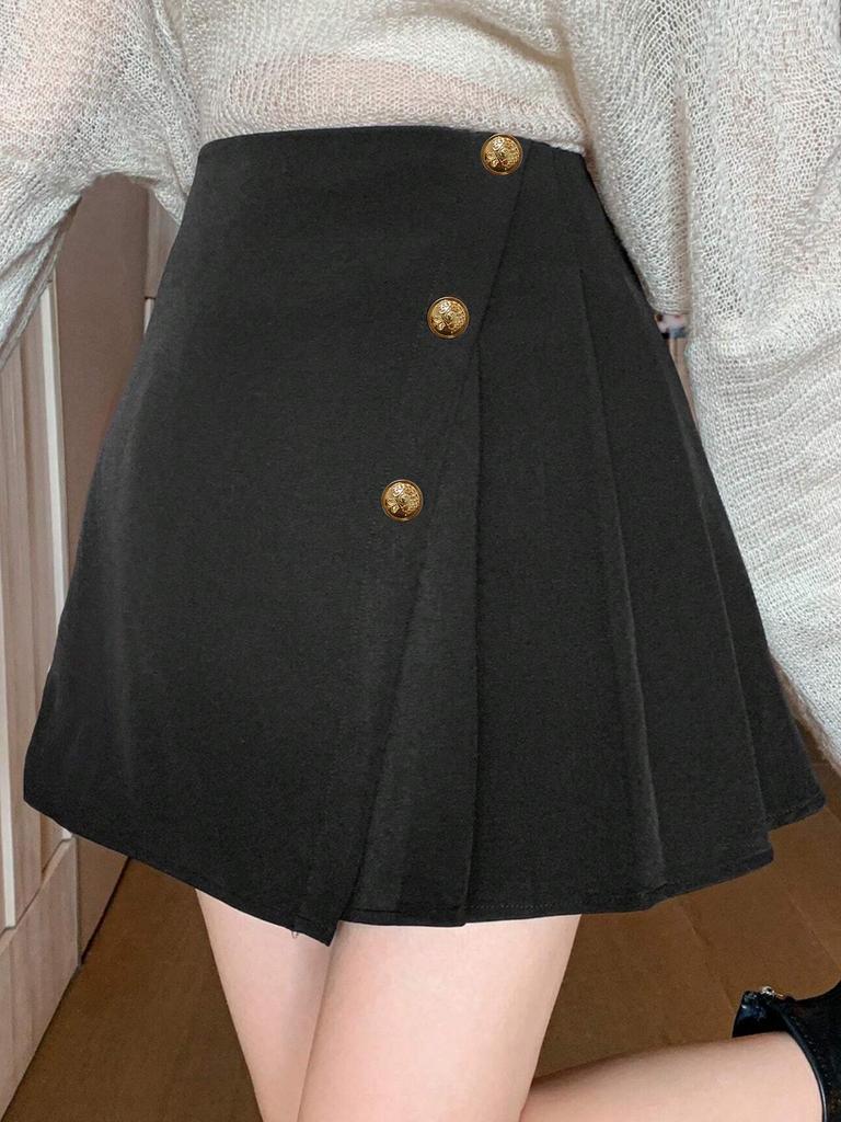 Plus Size Women's Asymmetrical Button Design Skirt - Casual, Versatile, Fashionable