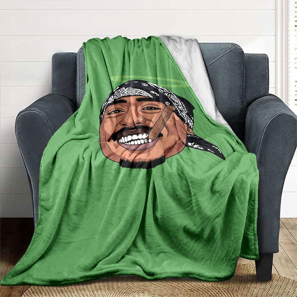 1pc 2PacHip Hop Blanket Soft Lightweight All Season Multi Purpose Throw for Sofa, Bed, Office & Picnics, French Style with Iconic Album Art & Quotes