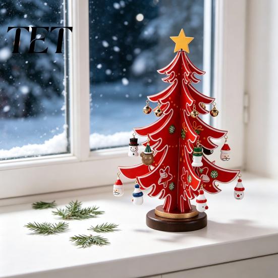 Reusable Wood Holiday Decor Wooden Christmas Tree Ornaments, 3D Rustic Tabletop Xmas Party Table Accents for Home Desk, Nordic Style Centerpiece Small