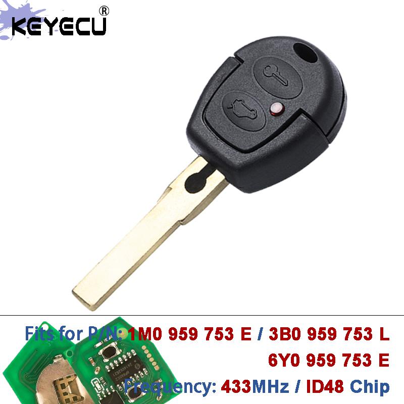 KEYECU 433MHz ID48 Chip Remote Car Key Fob for VW Fox 2006-2008 Citi Golf 2003 Aoto Fob Control for Seat for Skoda